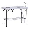 Outsunny Folding Fish Cleaning Table with Sink, Portable Camping Table with Faucet Drainage Hose, Grid Rack and Fish Cleaning Kit for Picnic, Fishing,