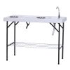 Outsunny Folding Fish Cleaning Table with Sink, Portable Camping Table with Faucet Drainage Hose, Grid Rack and Fish Cleaning Kit for Picnic, Fishing,