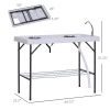 Outsunny Folding Fish Cleaning Table with Sink, Portable Camping Table with Faucet Drainage Hose, Grid Rack and Fish Cleaning Kit for Picnic, Fishing,